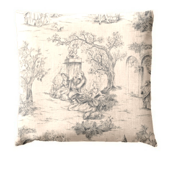 Coussin Toile de Jouy Gris Clair