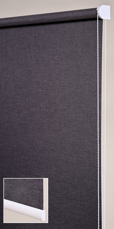 Stores enrouleurs occultants chinés anthracite - polyester - sur mesure - sans perçage - motorisé - design épuré