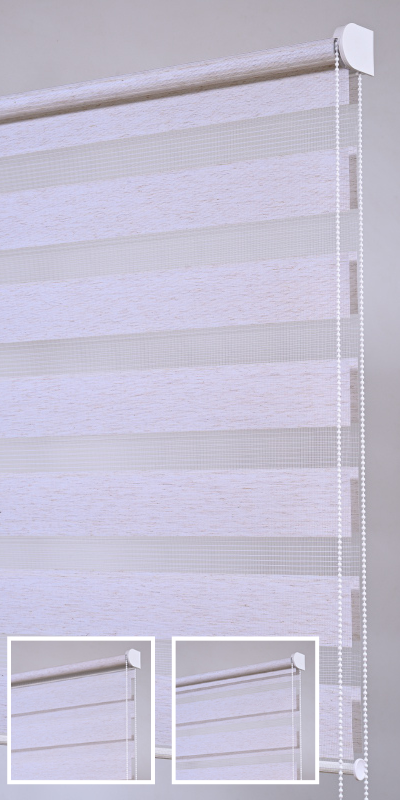 Stores enrouleurs jour nuit aspect naturel blanc chiné - polyester - sur mesure - sans perçage - durable et élégant