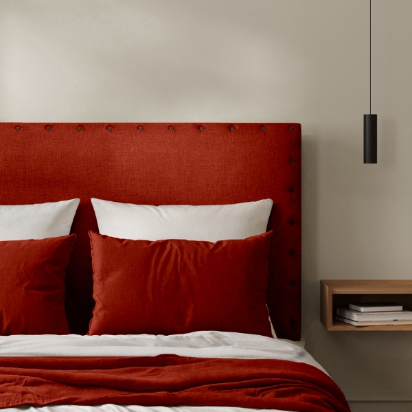 Tête de Lit Cloutée Toile de Jute Rouge