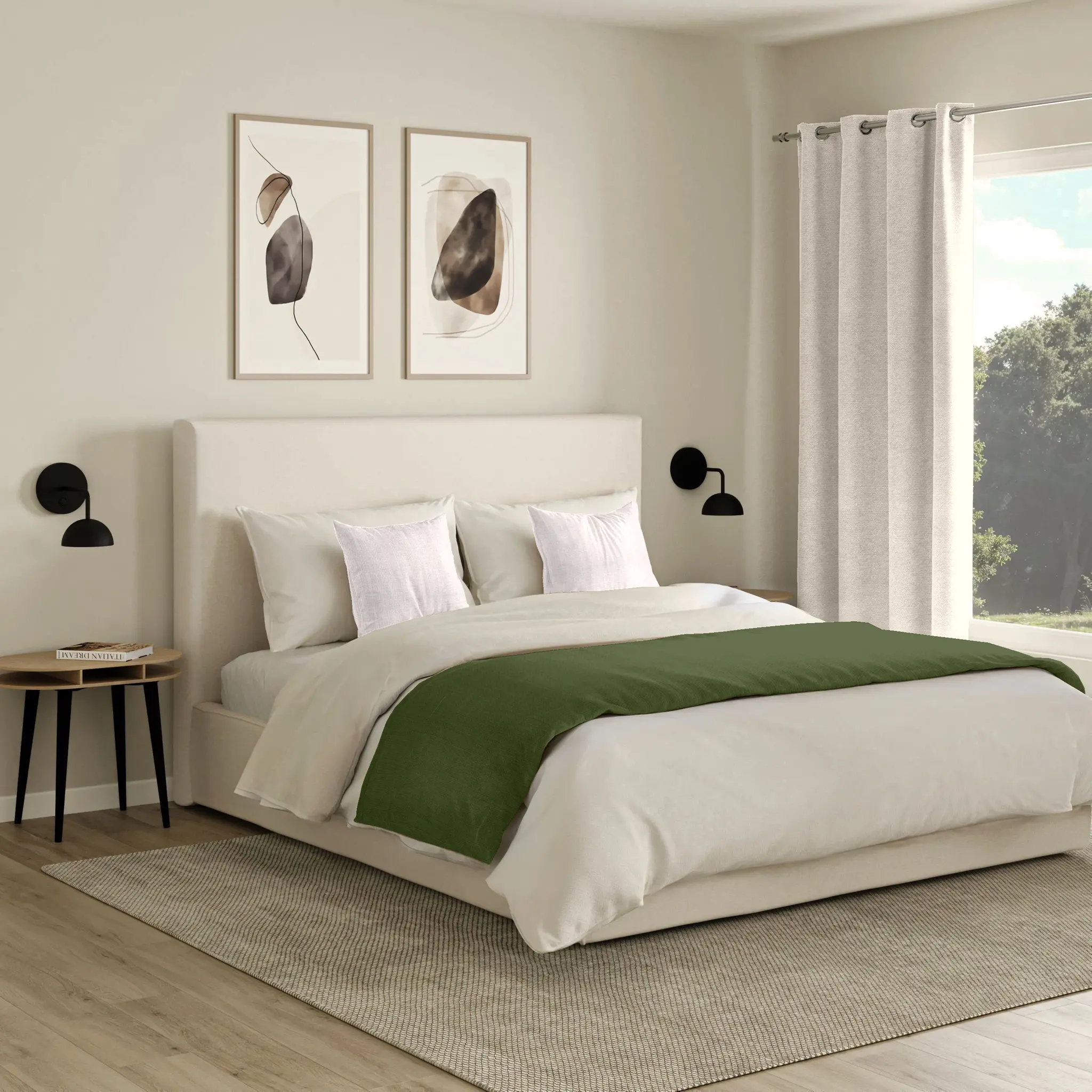 Chemin de Lit en Lin Vert Olive