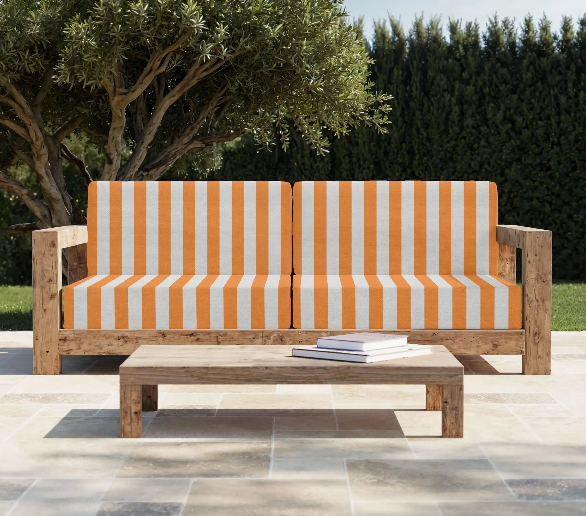 Coussin Banquette Extérieur Anti-tache - Rayures Larges - Orange