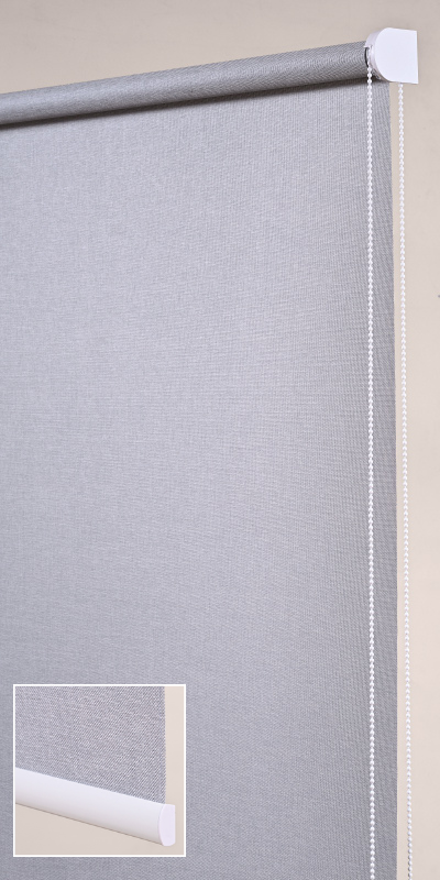 Stores enrouleurs occultants aspect toile de jute gris clair - polyester - sur mesure - sans perçage - motorisé - fabrication française