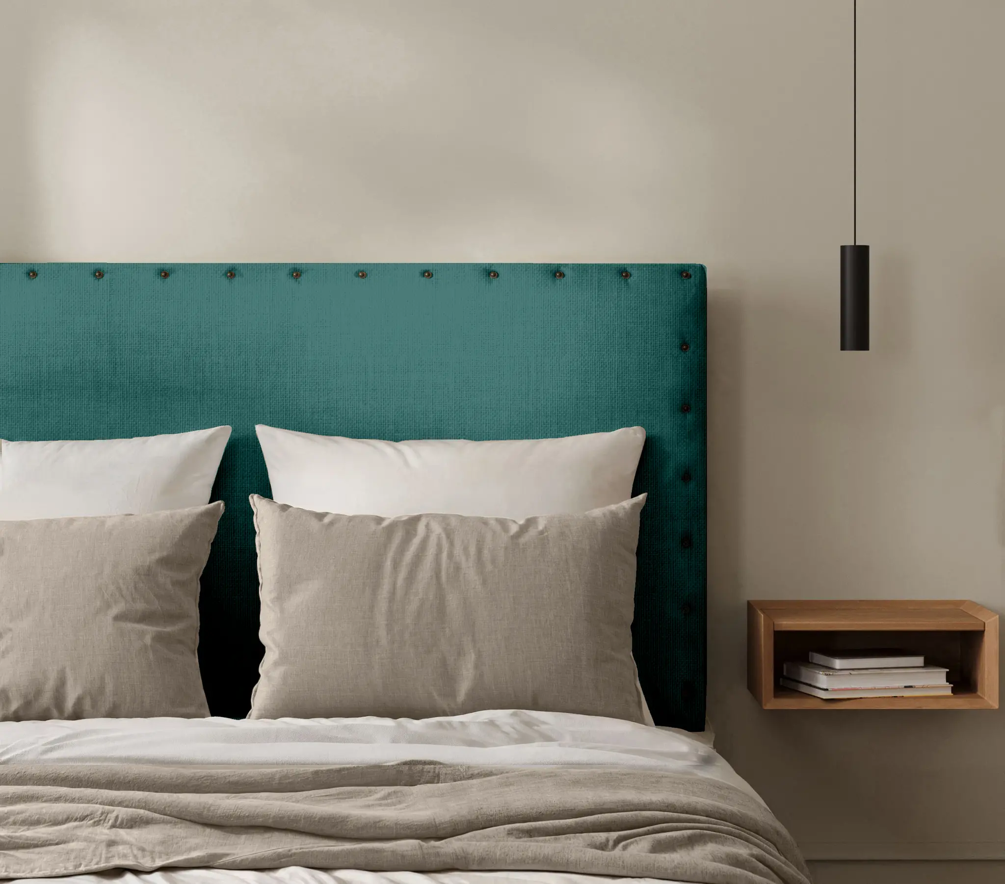 Tête de Lit Cloutée Lin Uni Bleu maritime