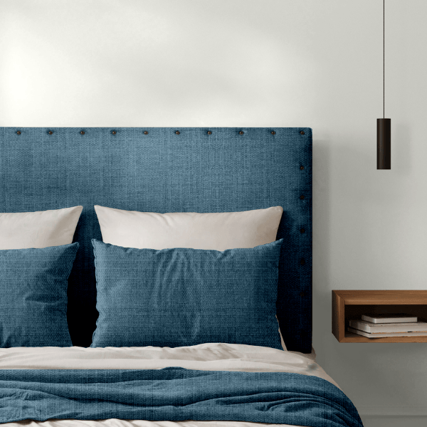 Tête de Lit Cloutée Chenillé Bleu