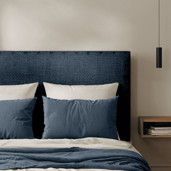 Tête de Lit Cloutée Velours Maillé Bleu Marine
