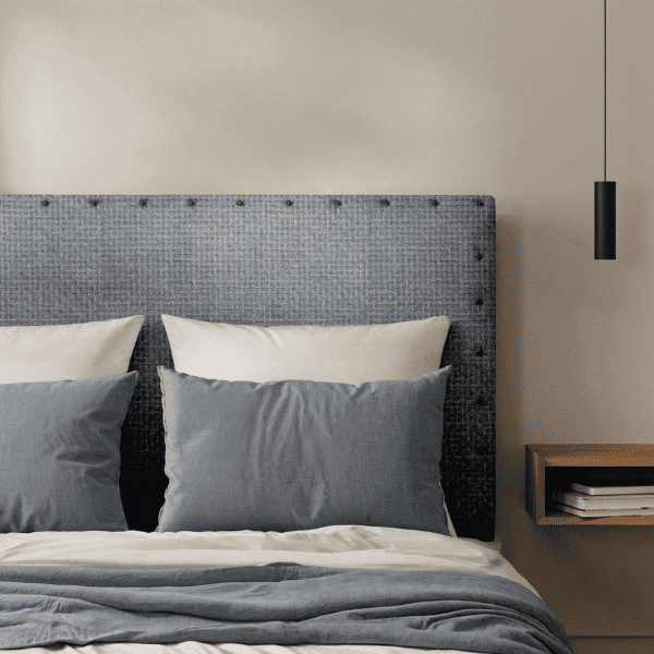 Tête de Lit Cloutée Velours Maillé Gris