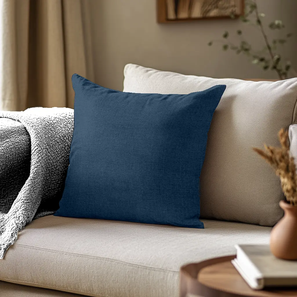 Coussin en tissu chiné bleu - Coussin décoratif intérieur - Fabriqué en France - Certifié Oeko-Tex