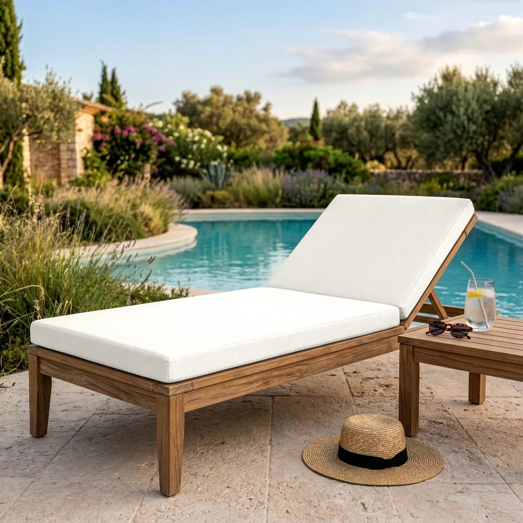 Coussin bain de soleil sur mesure Oxford - Matelas transat déperlant résistant UV et taches - Confort extérieur Made in France