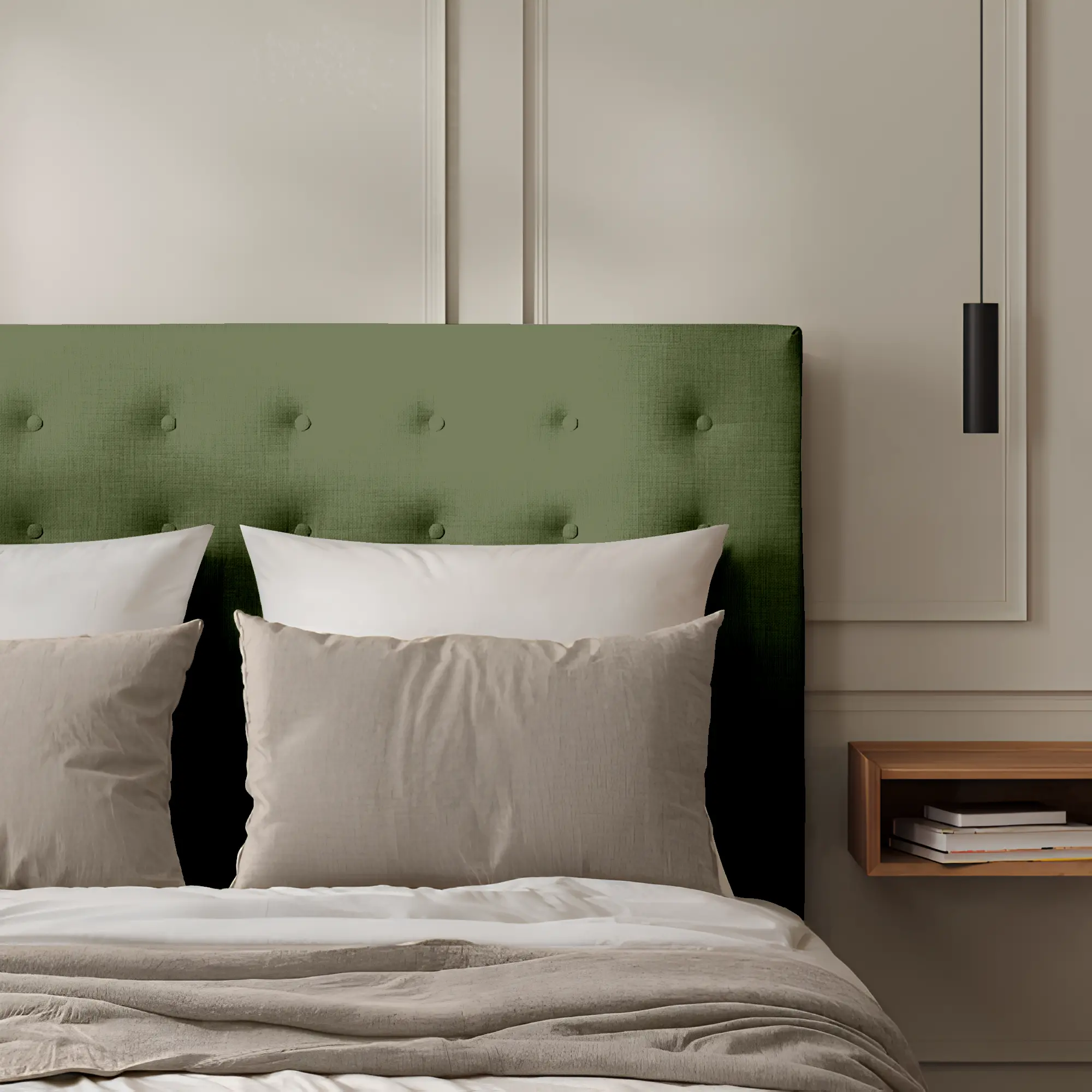 Tête de Lit Capitonnée Lin Vert Olive