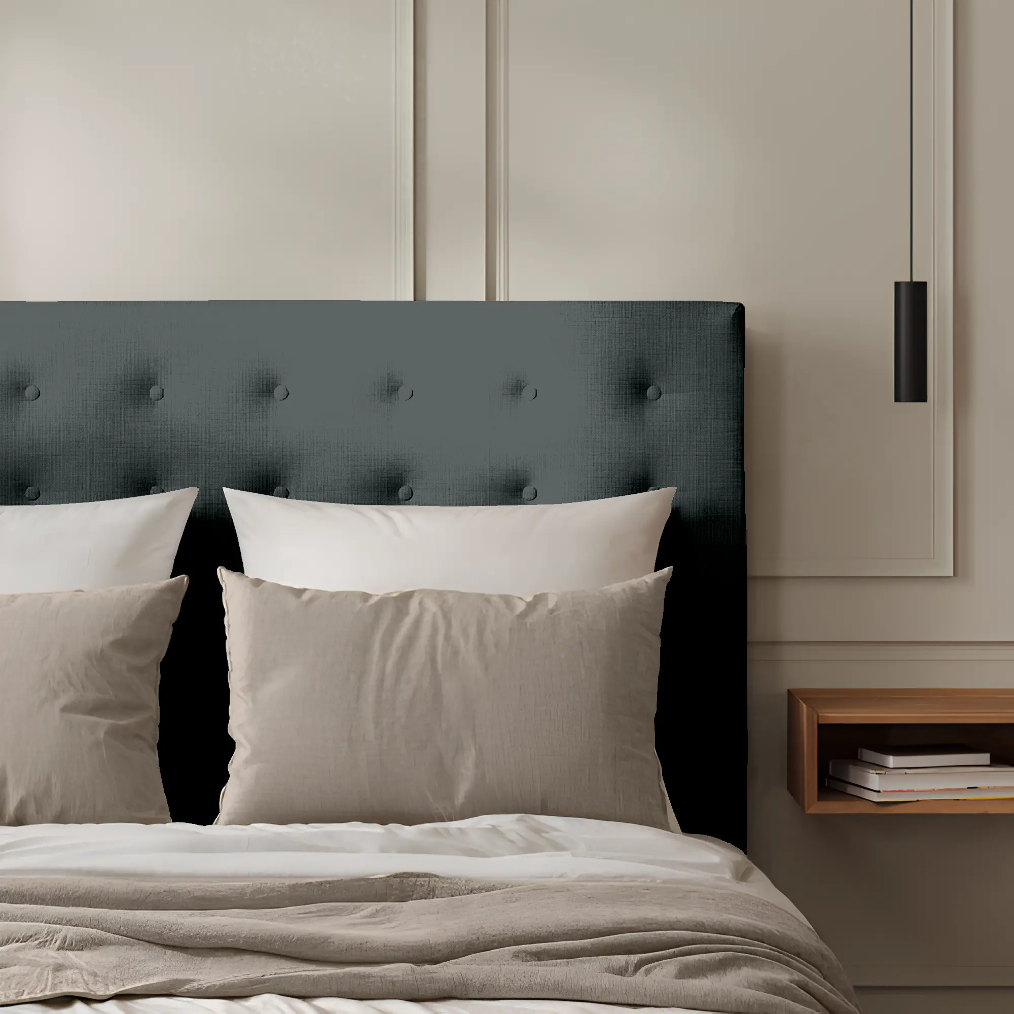 Tête de Lit Capitonnée Lin Gris Anthracite