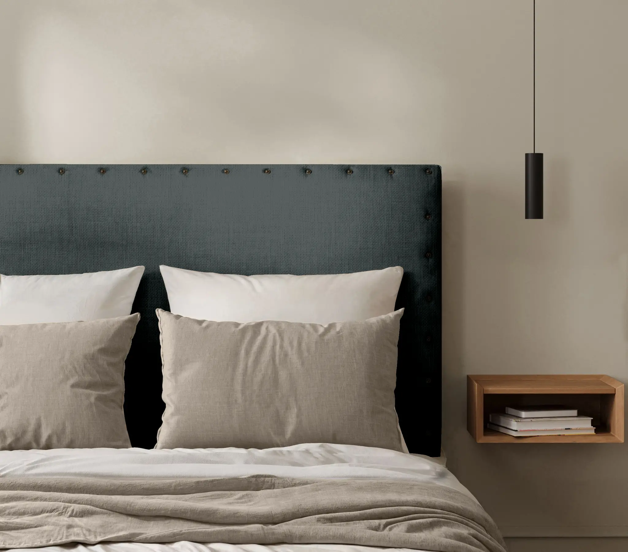 Tête de Lit Cloutée Lin Uni Gris Anthracite