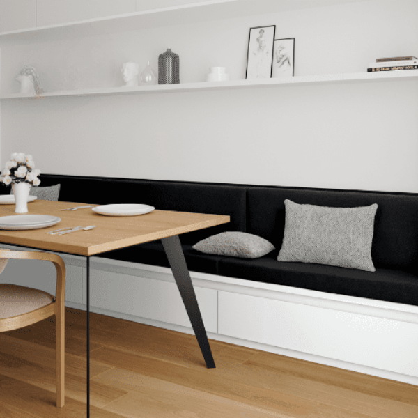 Coussin Banquette Intérieur Noir Anti-tache - Uni Passepoil Blanc