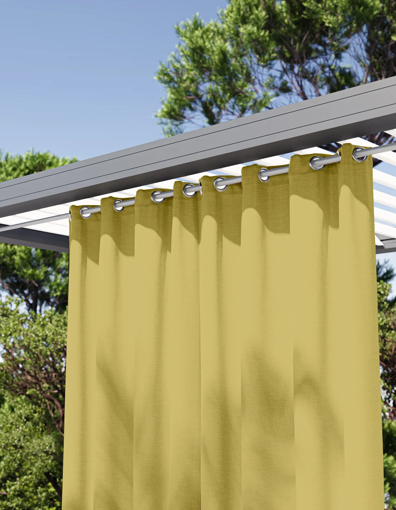 Rideaux Extérieurs Obscurcissants Jaune Moutarde sur-mesure - Made in France - Résistants - Anti UV - Anti tache