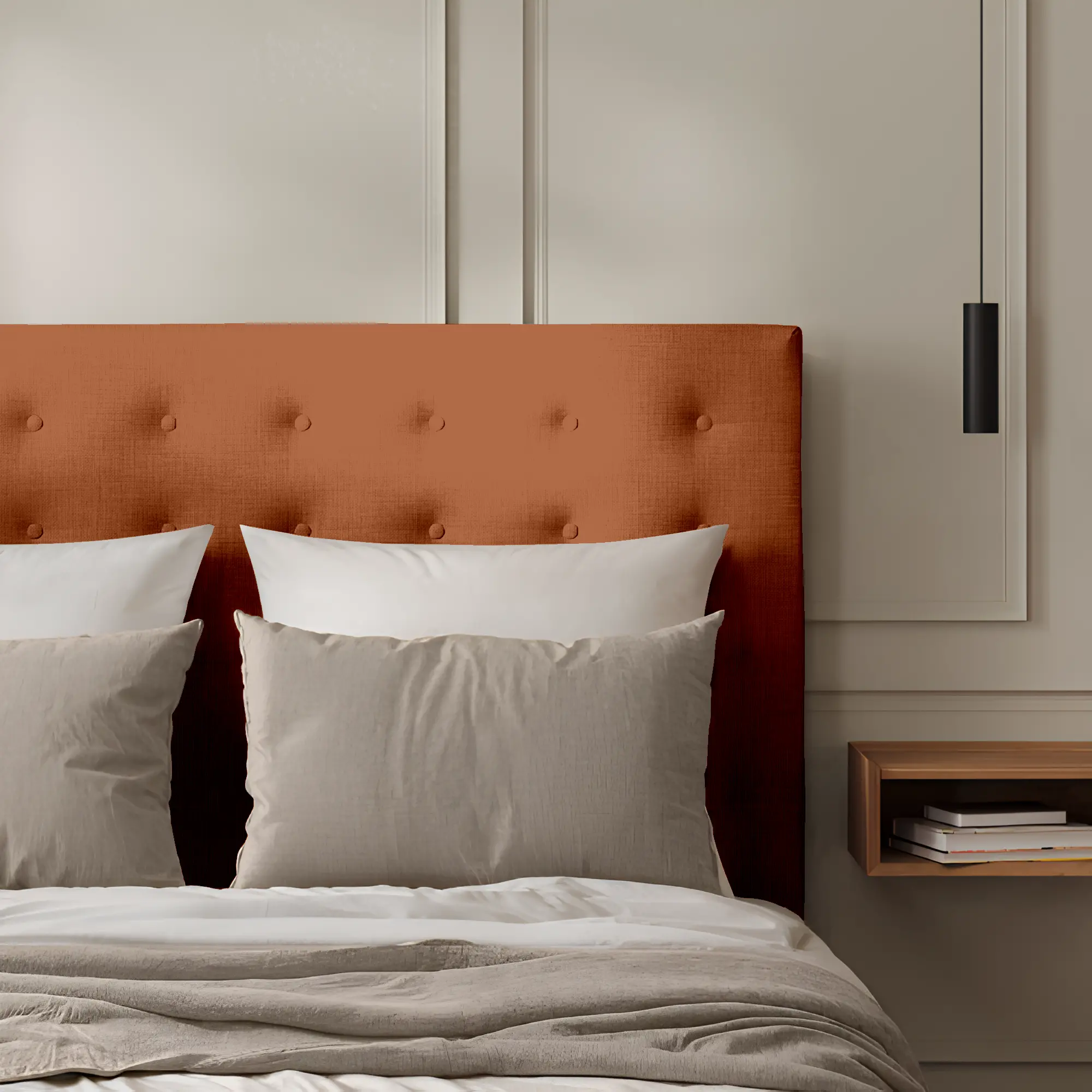 Tête de Lit Capitonnée Lin Cognac