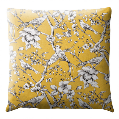 Coussin Fleurs du Japon - Fauvette moutarde