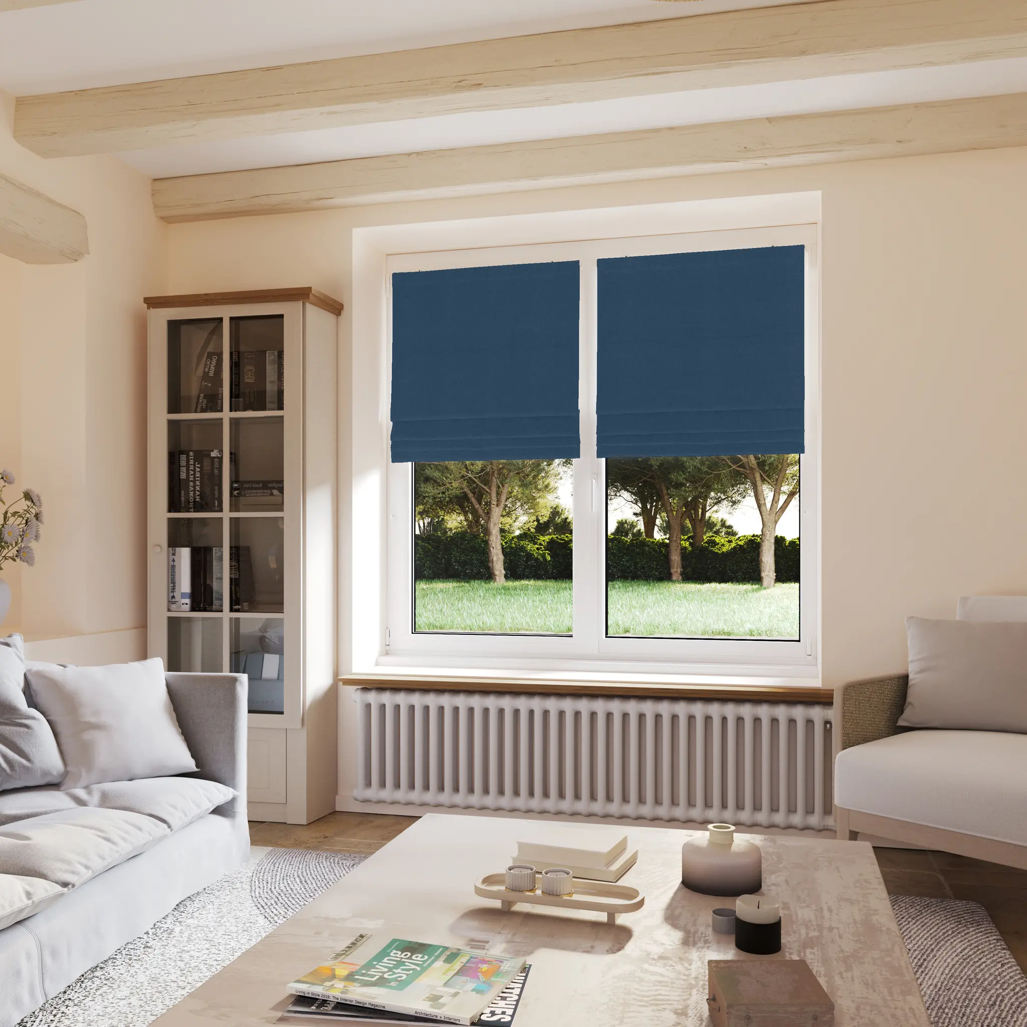 Store bateau occultant chiné bleu