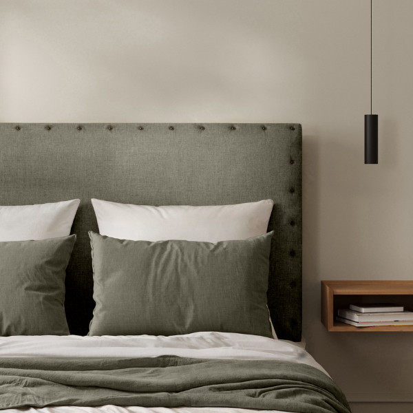 Tête de Lit Cloutée Toile de Jute Gris