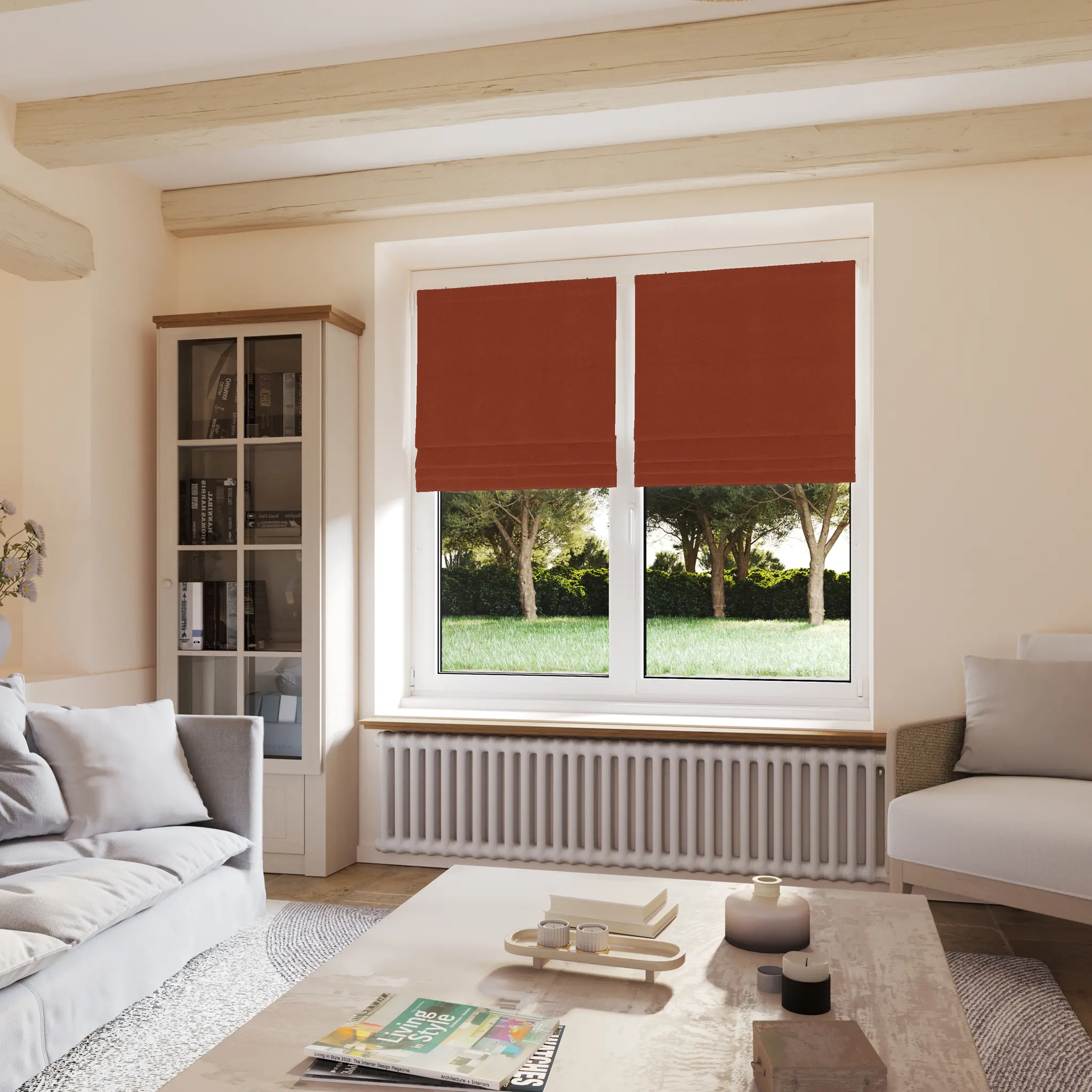 Store bateau occultant chiné terracotta - polyester - sur mesure - durable et élégant