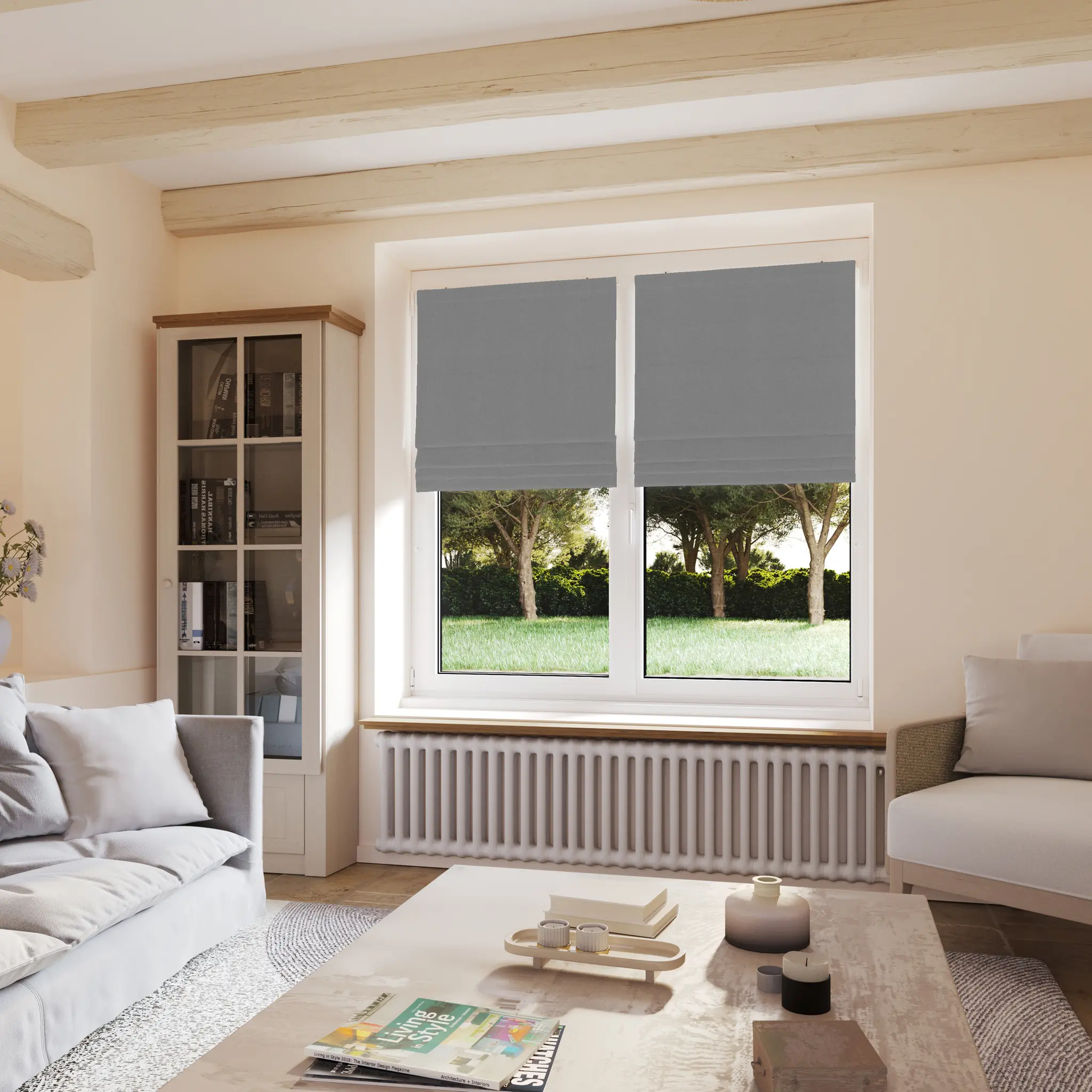 Store bateau occultant chiné gris - polyester - sur mesure - durable et élégant - fabrication française