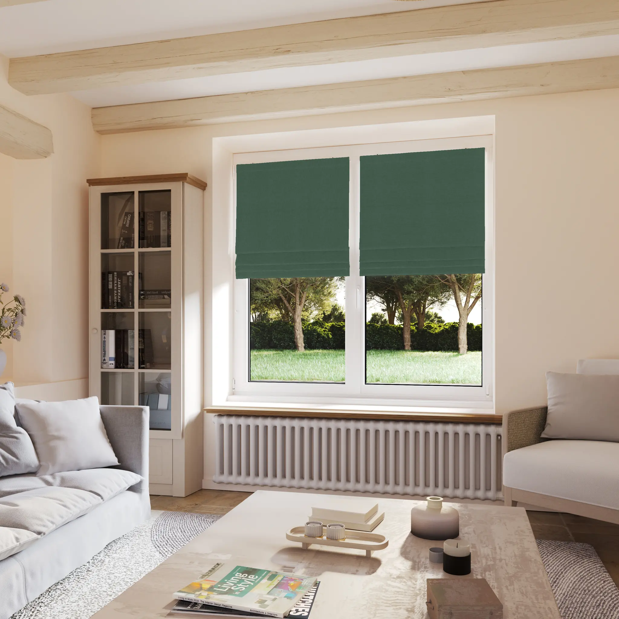 Store bateau occultant chiné vert - polyester - sur mesure - fabrication française