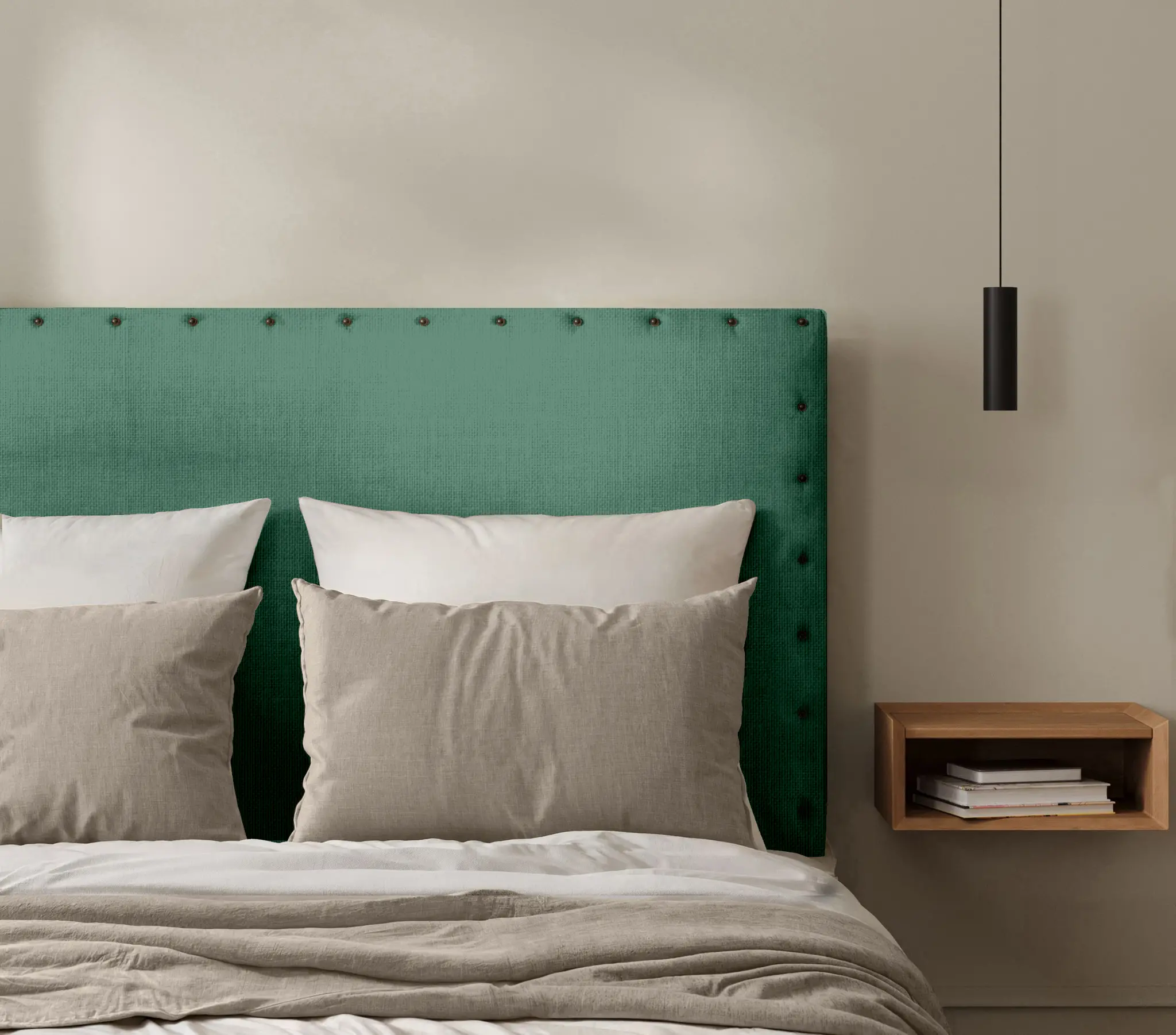 Tête de Lit Cloutée Lin Uni Bleu pacifique