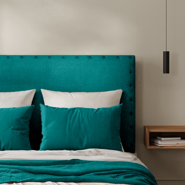 Tête de Lit Cloutée Toile de Jute Bleu