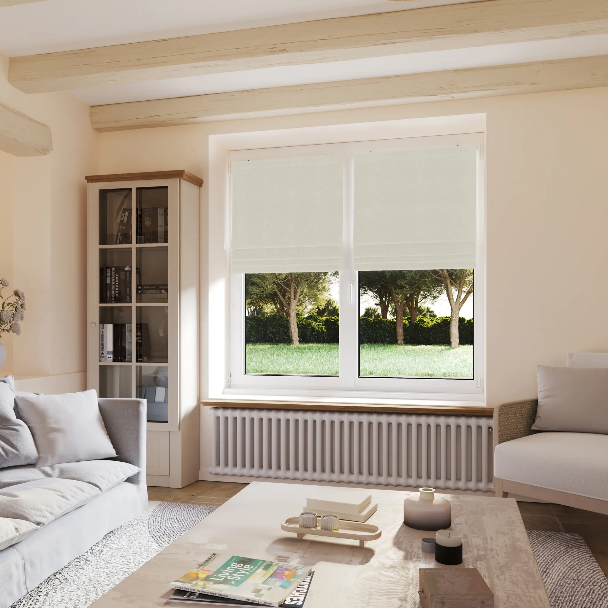 Store bateau occultant chiné écru - polyester - sur mesure - design épuré