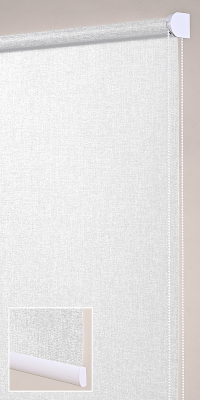 Stores enrouleurs occultants aspect toile de jute blanc - polyester - sur mesure - sans perçage - motorisé - design épuré - fabrication française