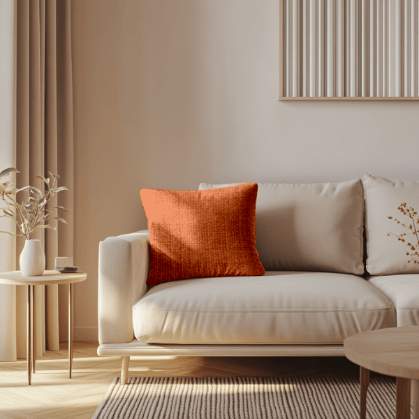 Coussins Unis - Tissu Chenillé Orange Sanguine
