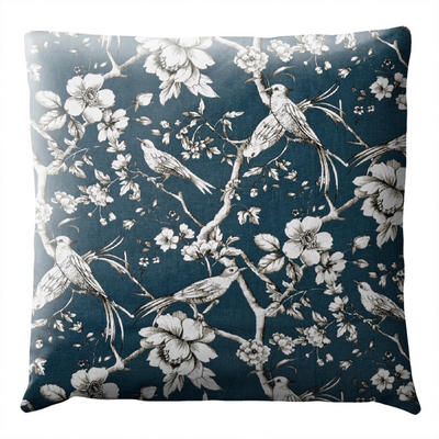 Coussin Fleurs du Japon - Fauvette Bleu Pétrole
