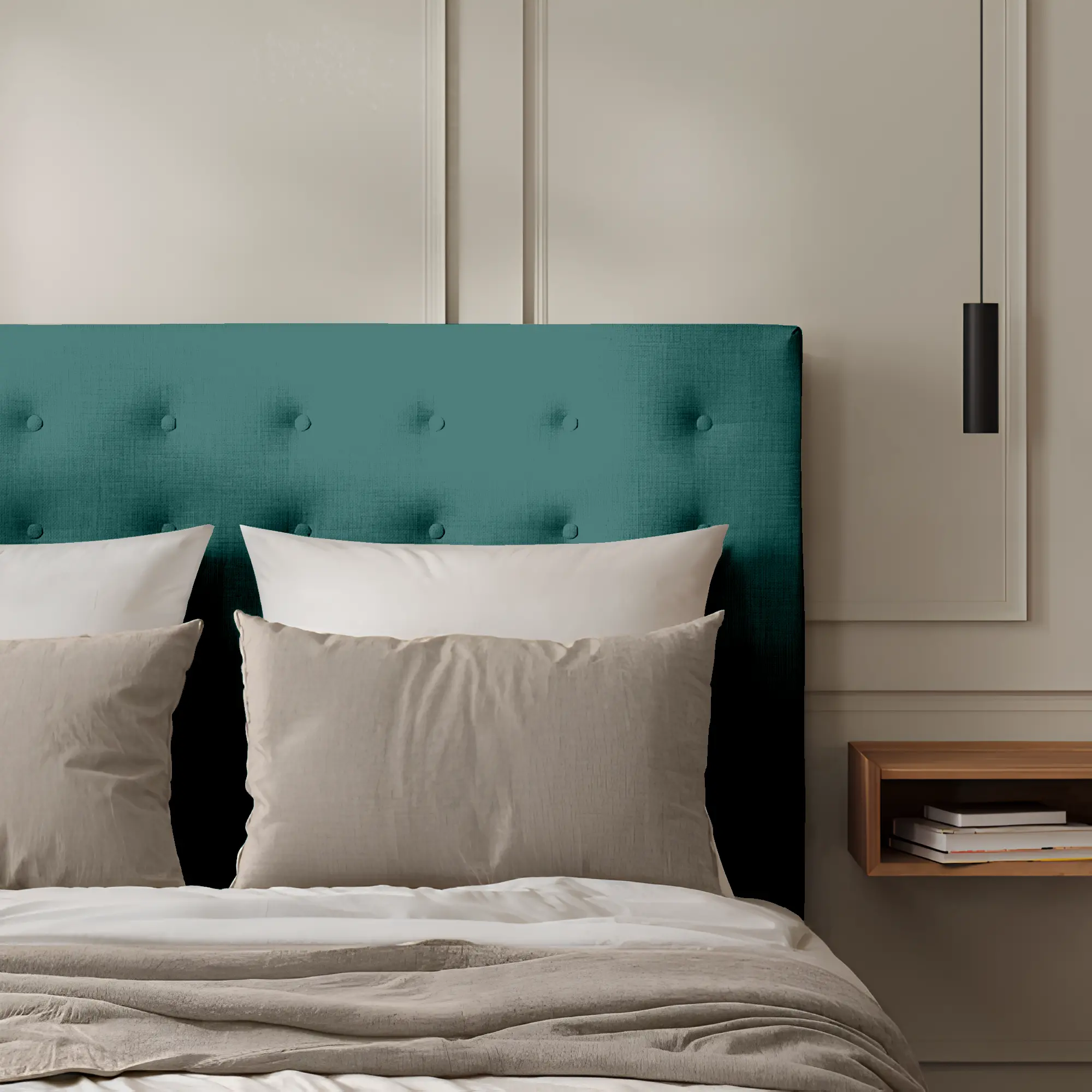 Tête de Lit Capitonnée Lin Bleu Paon