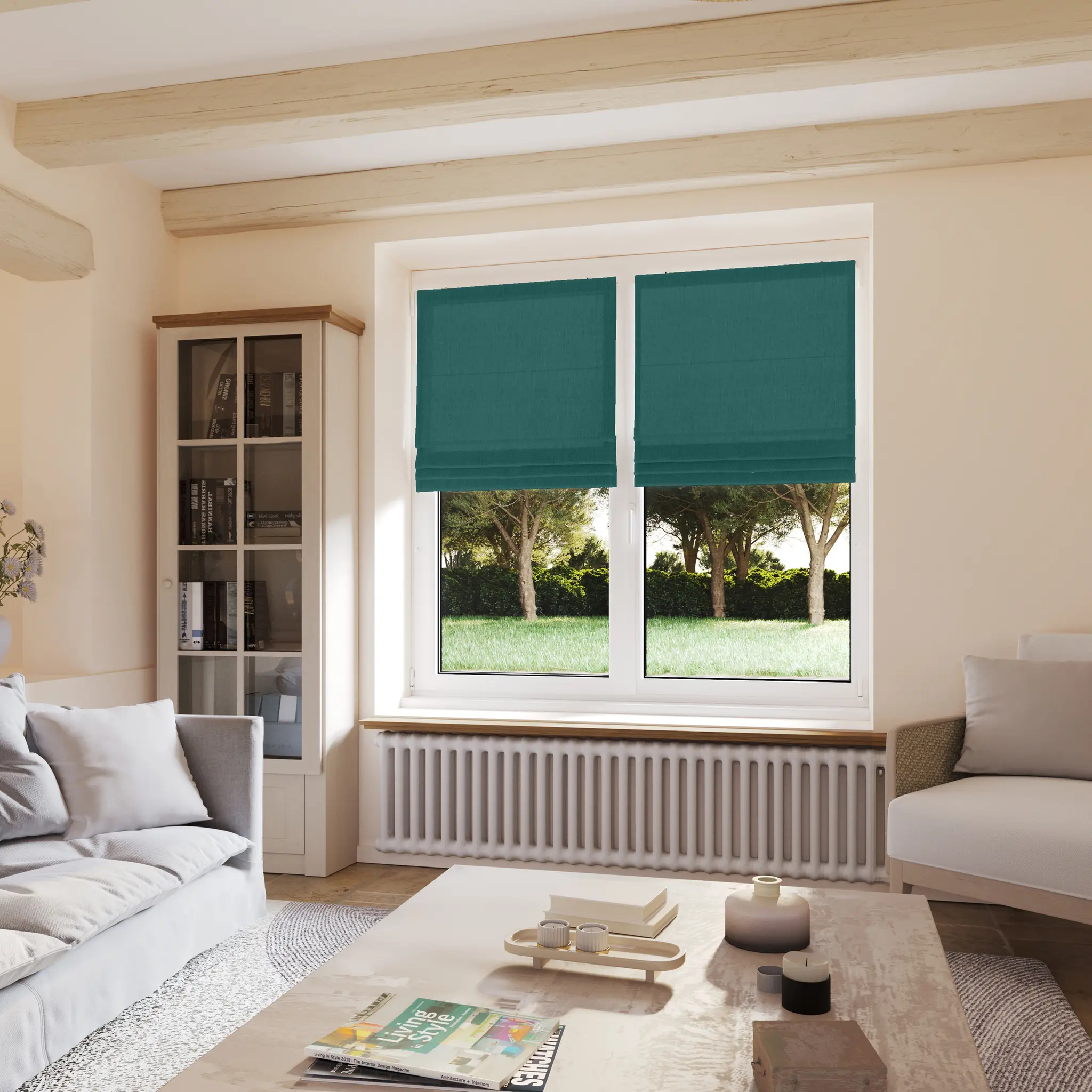 Stores bateaux Lin Bleu paon