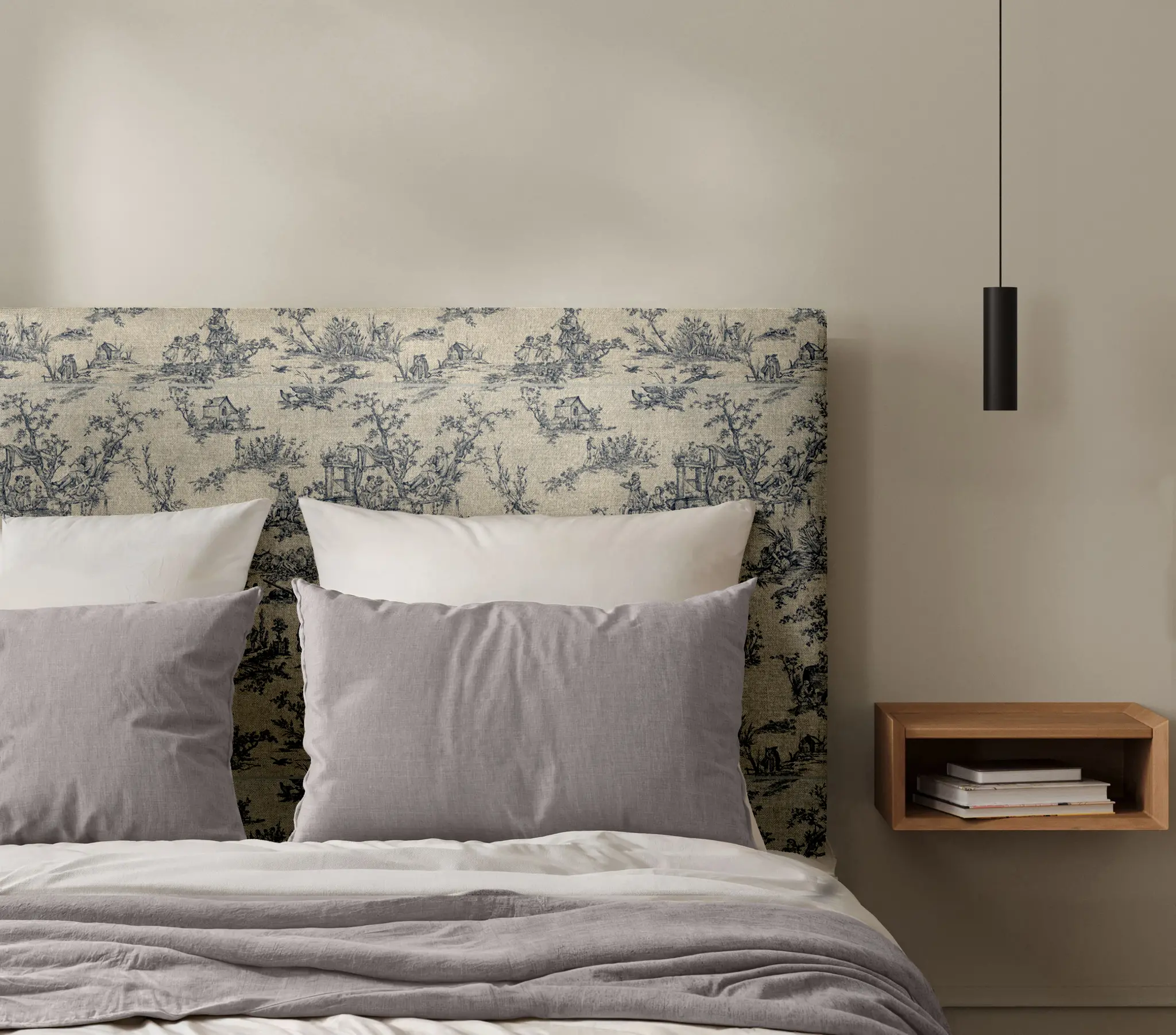 Tête de Lit Toile de Jouy Bleu Encre