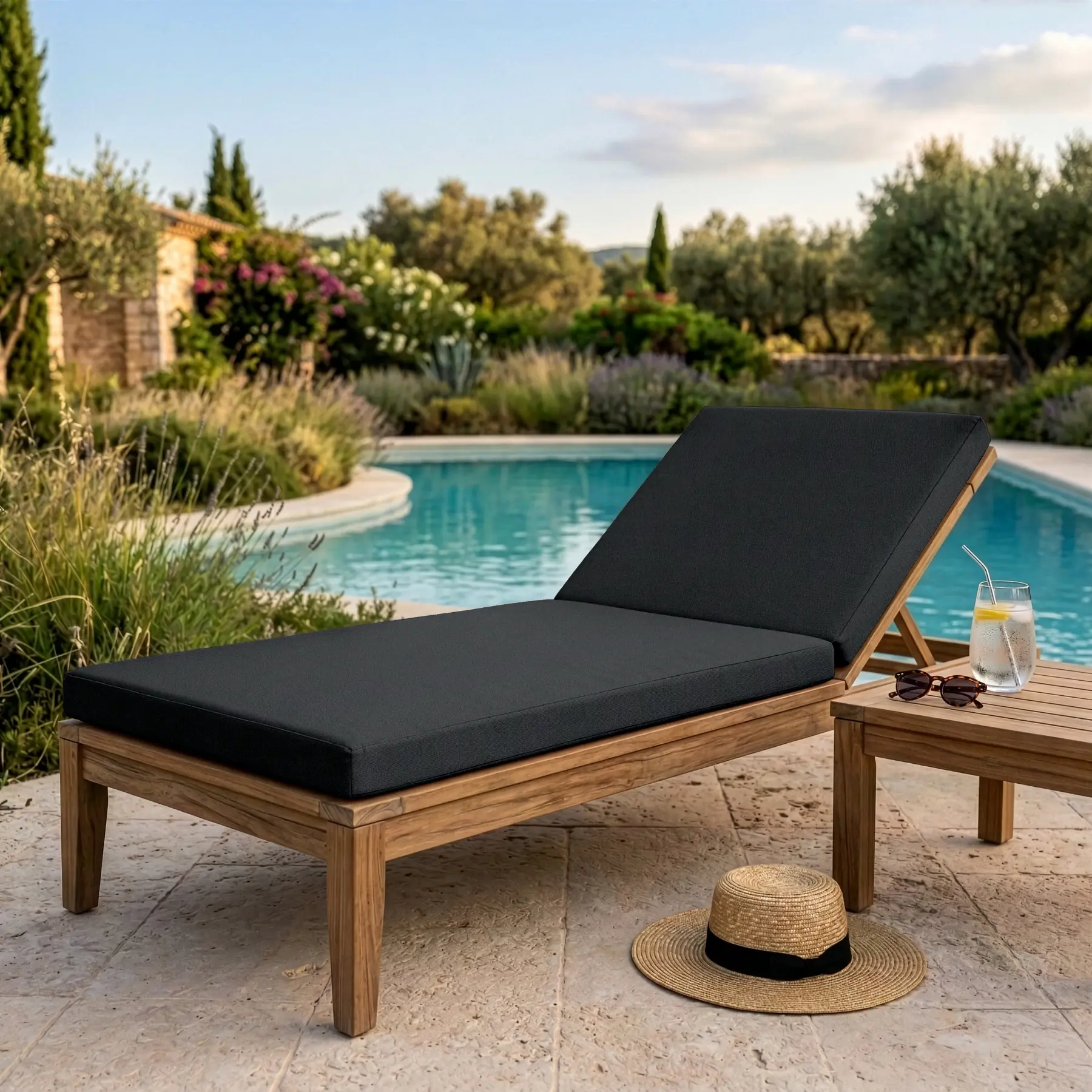 Coussin Bain de Soleil fabriqué sur mesure en France- Tissu Oxford texturé déperlant résistant UV et taches - Matelas transat