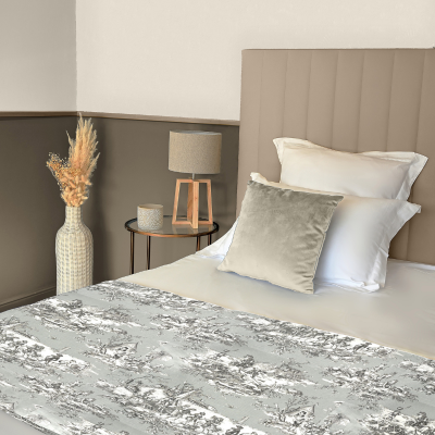 Chemin de Lit Toile de Jouy Gris