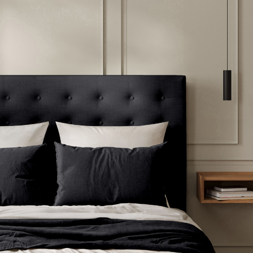 Tête de Lit Capitonnée Coton Noir