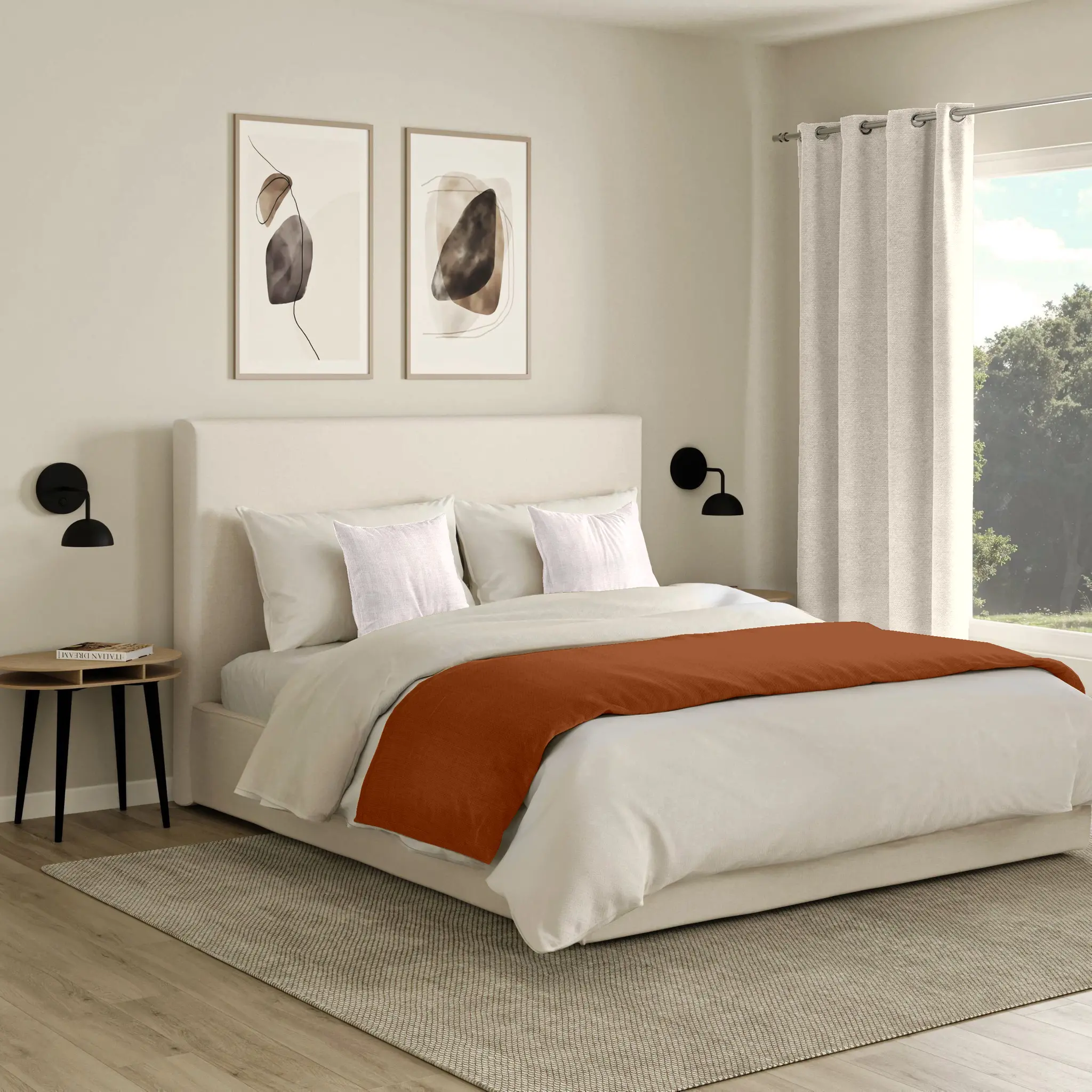 Chemin de Lit Lin Uni Cognac
