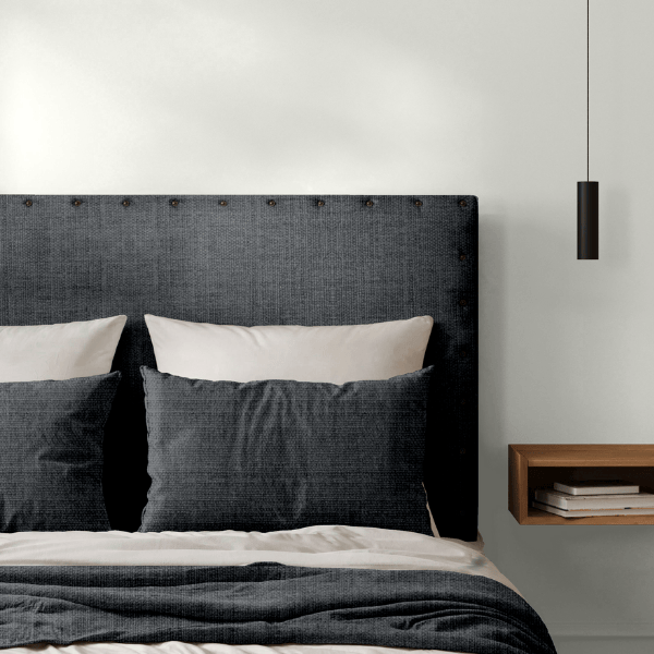 Tête de Lit Cloutée Chenillé Gris Souris