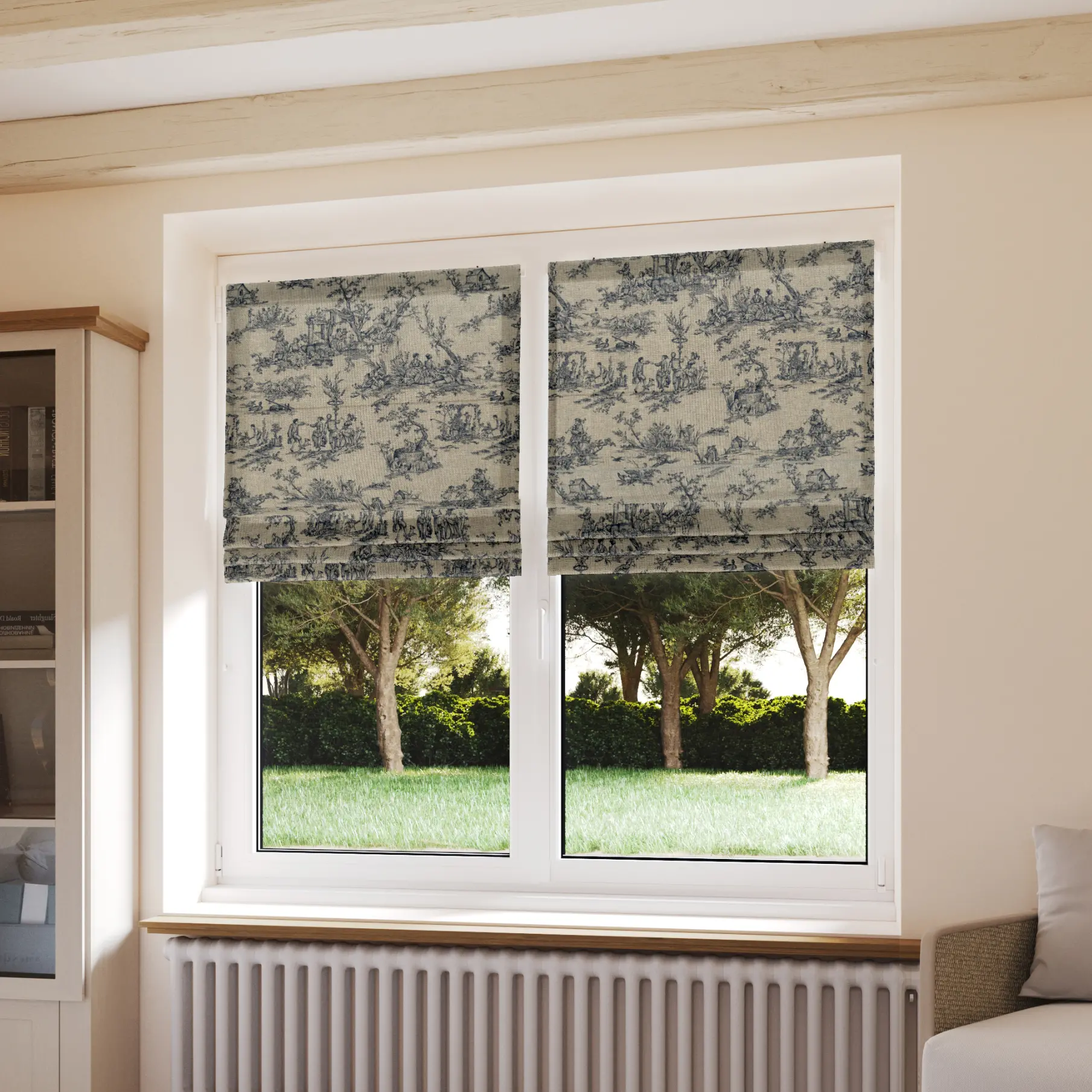 Stores bateaux Toile de Jouy bleu encre - coton - sur mesure - fabrication française - design épuré