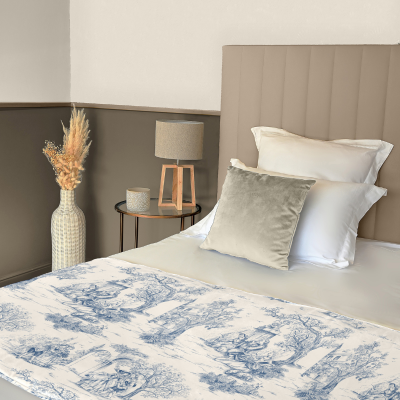 Chemin de Lit Toile de Jouy Bleu