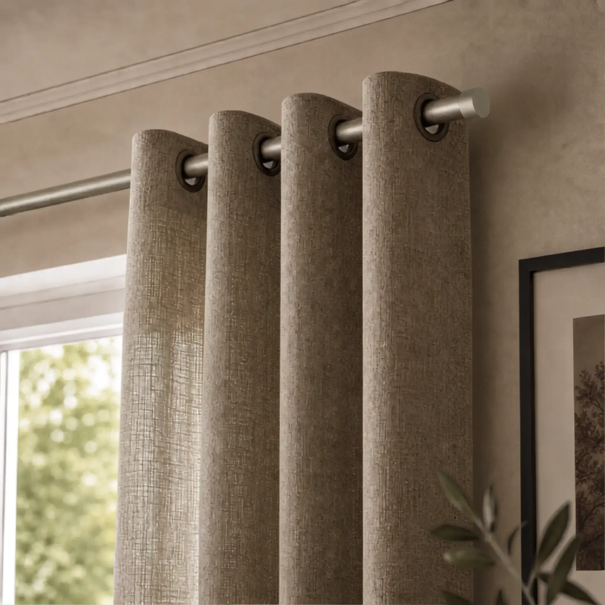 Tringle à Rideaux à Oeillets Nickel Givre - Embout Bouchon - Support extensible 11-16 cm - Sur-mesure - Épurée - Haut de gamme