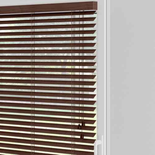 Store vénitien bois texturé sans perçage - bois abachi texturé - sur mesure - option cantonnière assortie et galon décoratif au choix