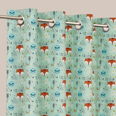 Rideaux Enfants Naifs - TISSU ENFANT RENARD VERT