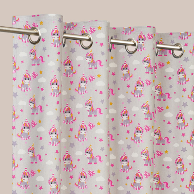 Rideaux Enfants Naifs - TISSU ENFANT LICORNE GRIS
