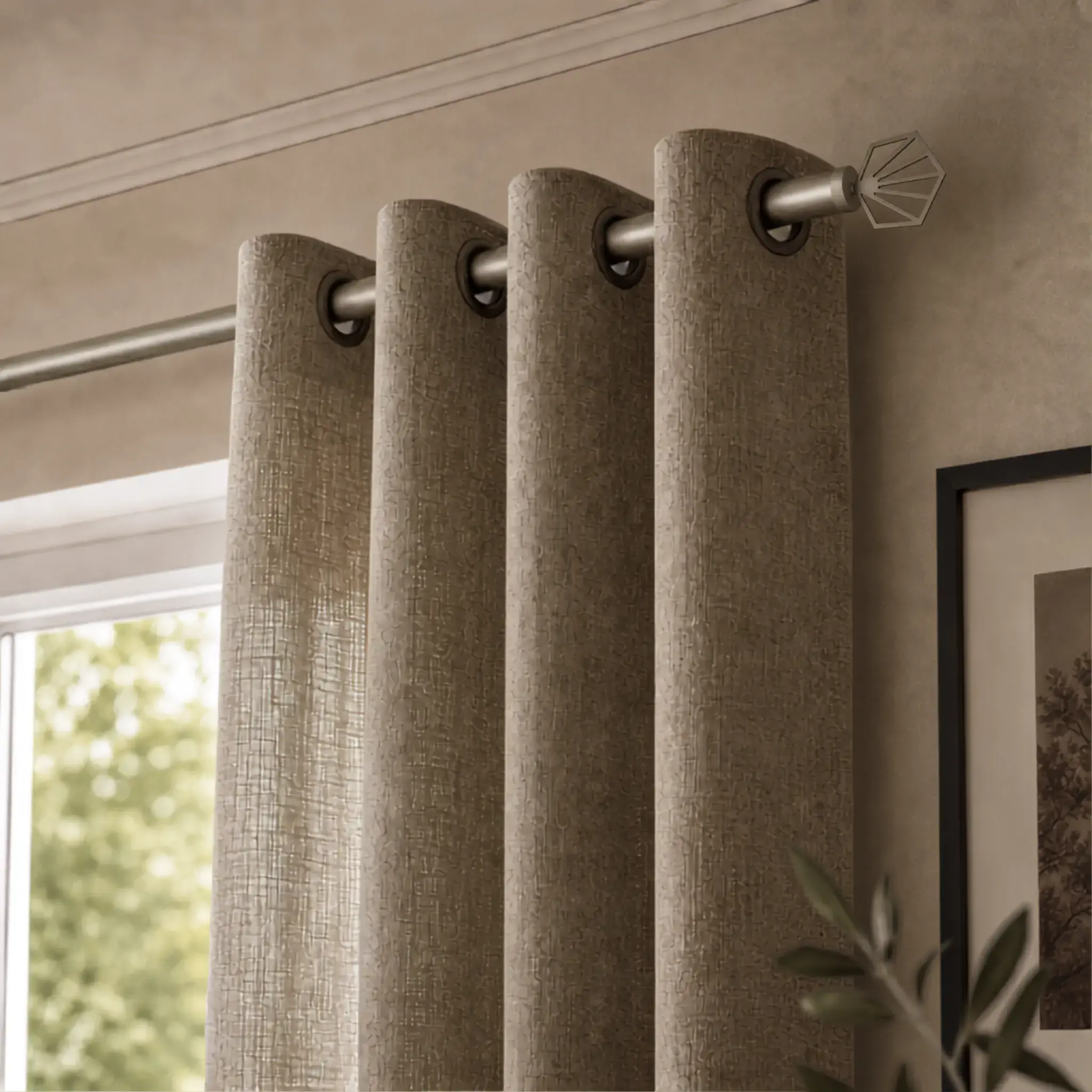 Tringle à Oeillets Nickel Givre - Embout Hexagone - Pose entre murs - Made in France - Minimaliste - Design moderne - Qualité