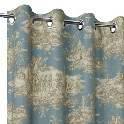 Rideaux Toile de Jouy bleu ciel beige